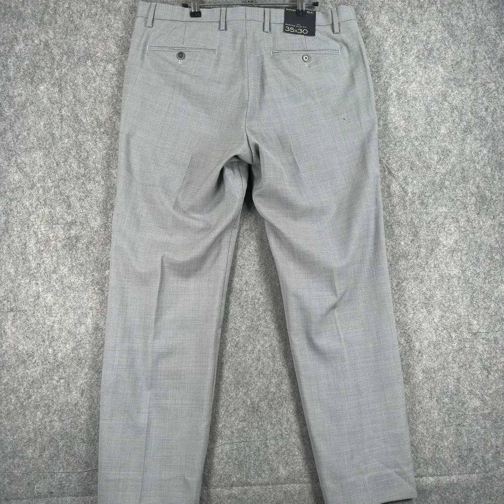 Banana‎ Republic Dress Pants Mens 35x30 Gray Wool Modern Slim Fit Nanotex Check